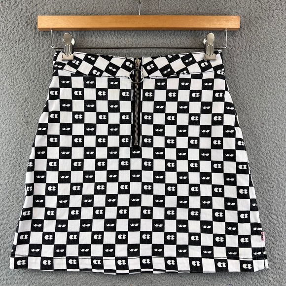Vans Lazy Oaf Checkerboard Eye Print Mini Skirt Black White XS - Picture 1 of 10